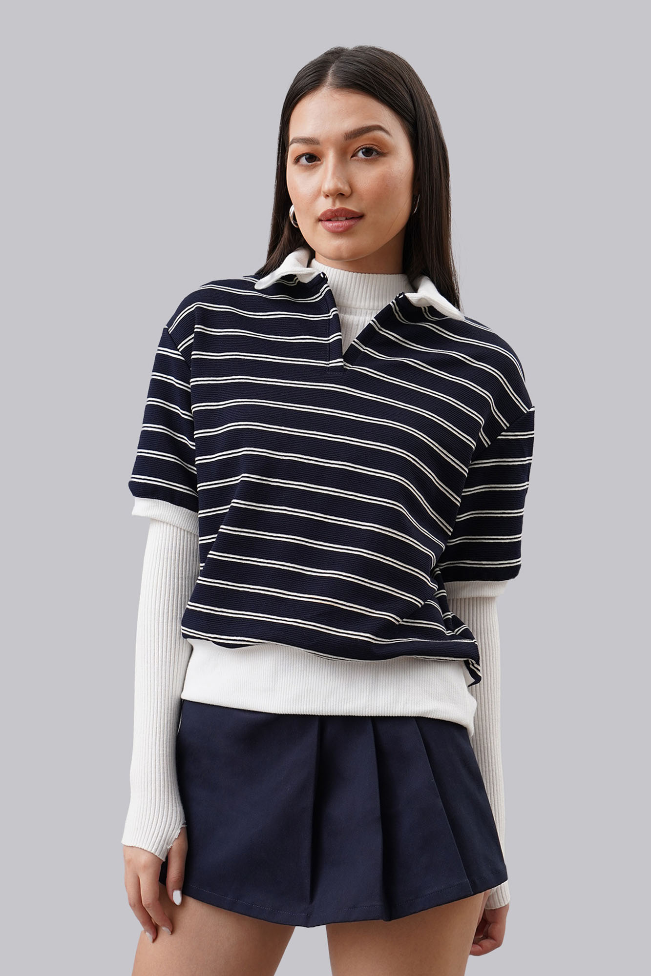 Semi Crop Stripe Polo Shirt