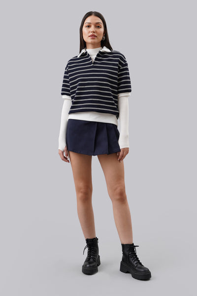 Semi Crop Stripe Polo Shirt