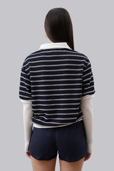 Semi Crop Stripe Polo Shirt